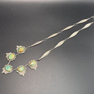 Vintage Mexico 925 Sterling Silver Turquoise Necklace Leaf Link Design 22in